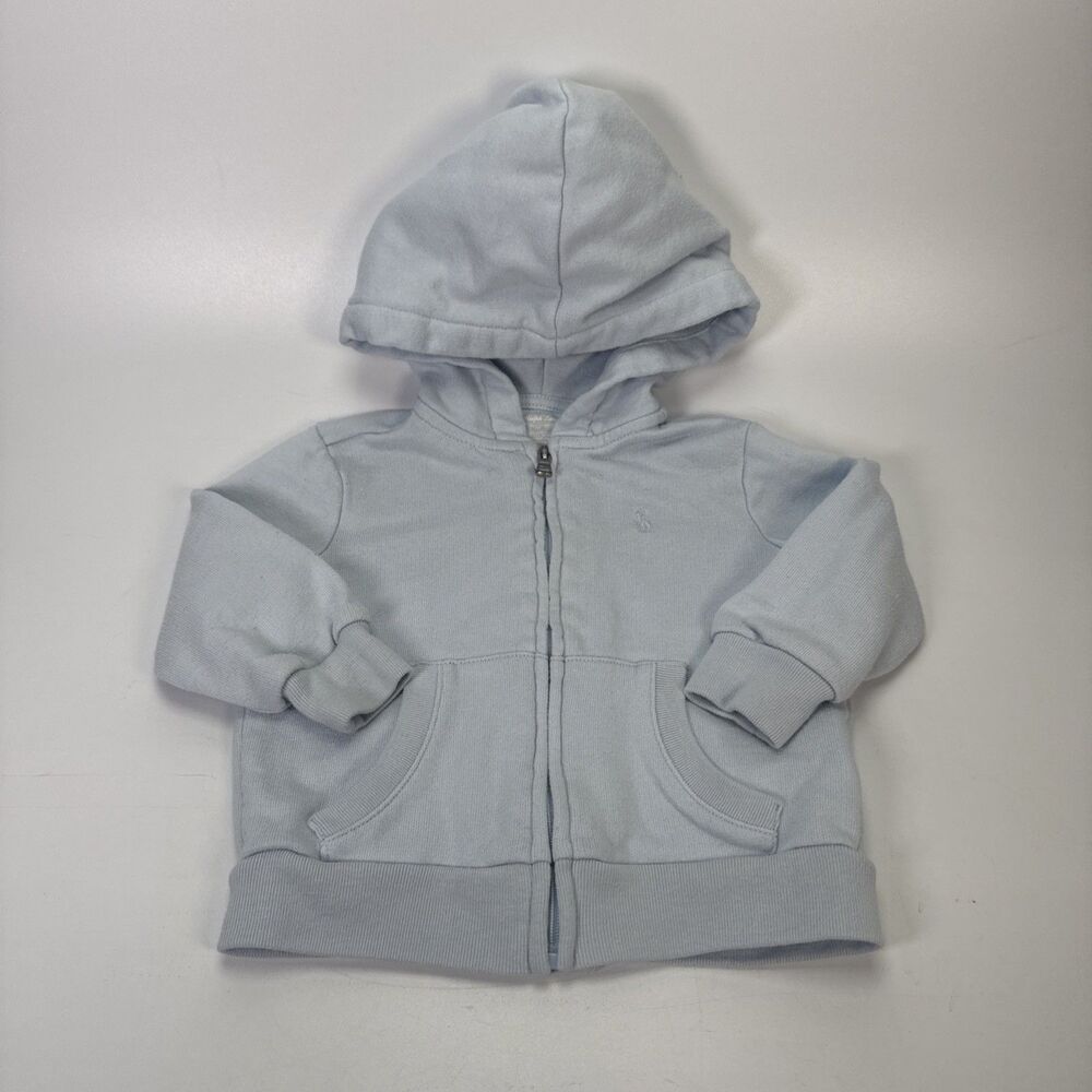 Polo Ralph Lauren Baby Boys Full Zip Hoodie Light Blue Navy Size 12 Months